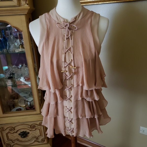 Balmain Tops - BALMAIN PARIS TIERED SILK LACE-UP TOP